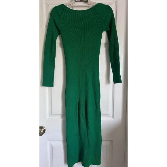 arch4 Cashmere Coco Midi Dress in Emerald Green XS stretch ribbed bodycon - Picture 15 of 16